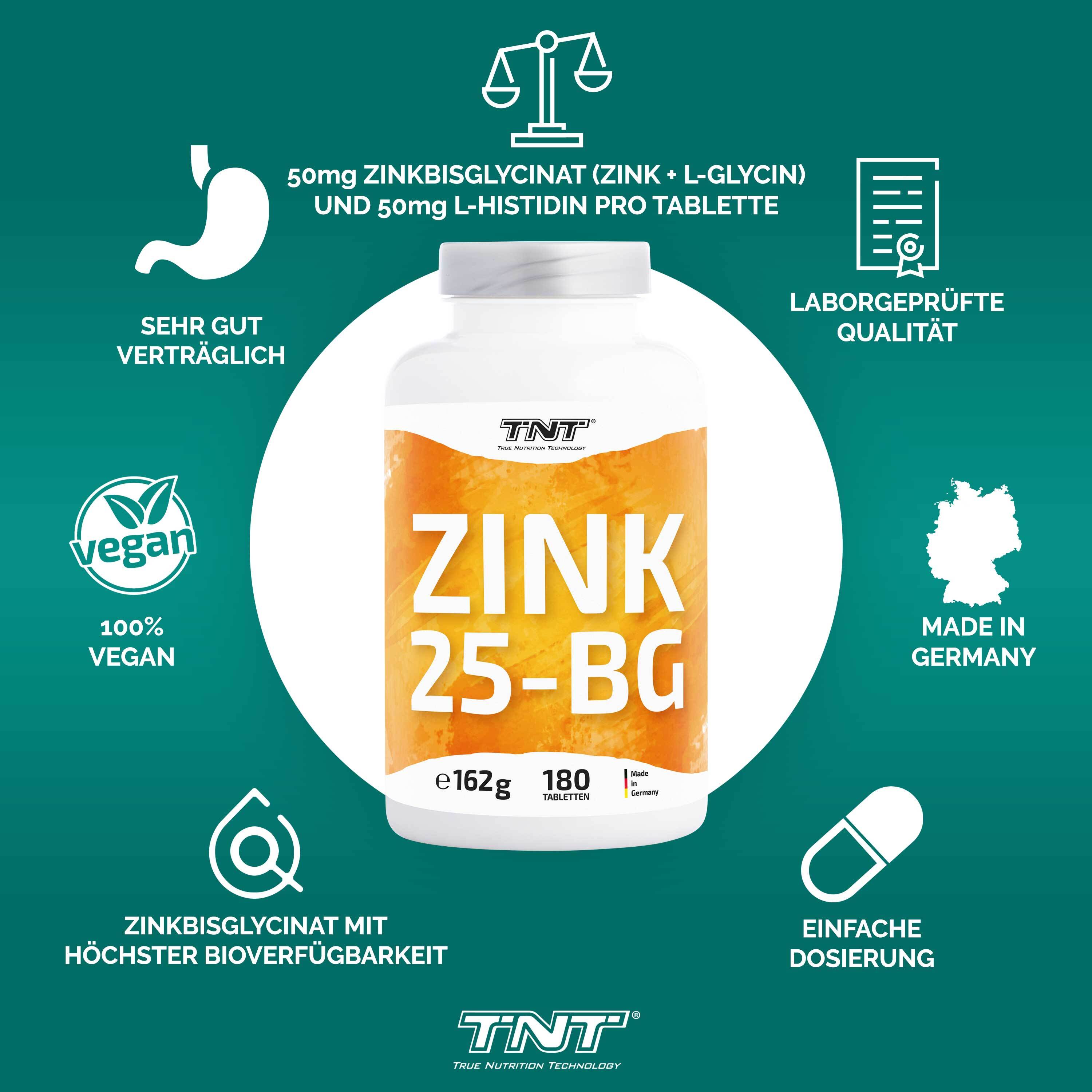 TNT Zink 25-BG Hochwertiges Zinkbisglycinat, höchste Bioverfügbarkeit