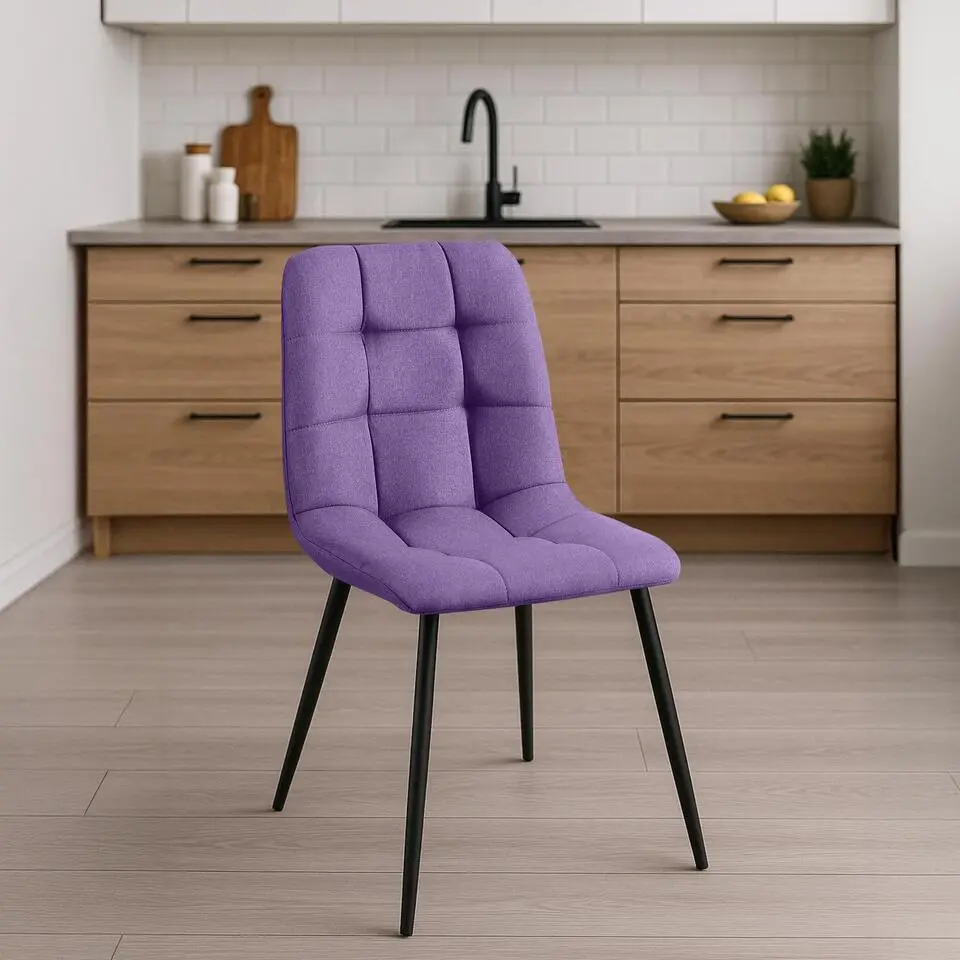 CLP Set van 4 Eetkamerstoel Antibes zwart Frame - Stof - Paars