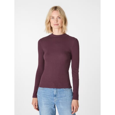 Damen-Rippenshirt Langarm, Weinrot
