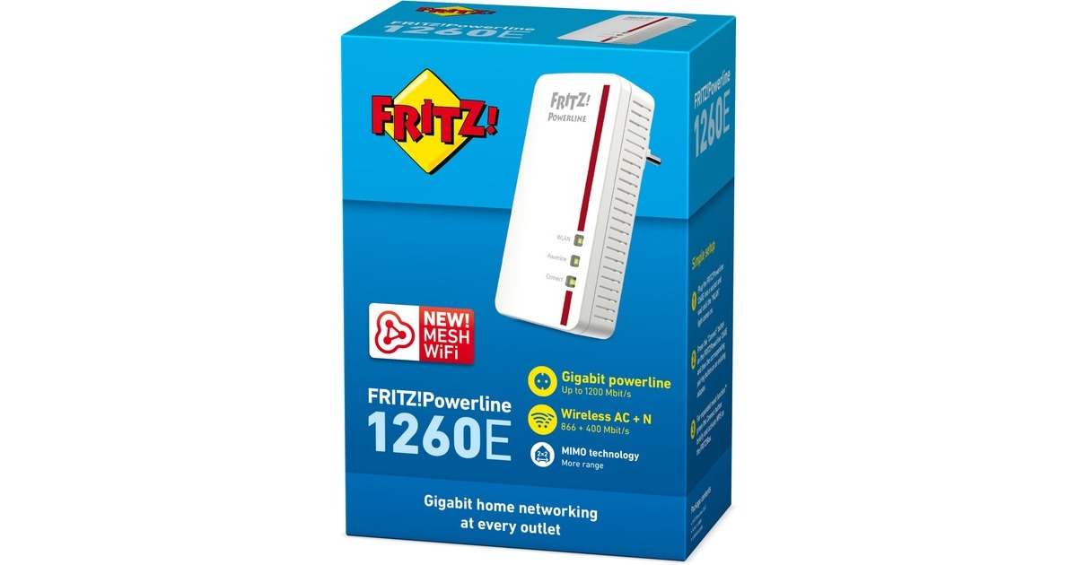 FRITZ!Powerline 1260E International  (Wit, 1 stuks, Mesh Wi-Fi)