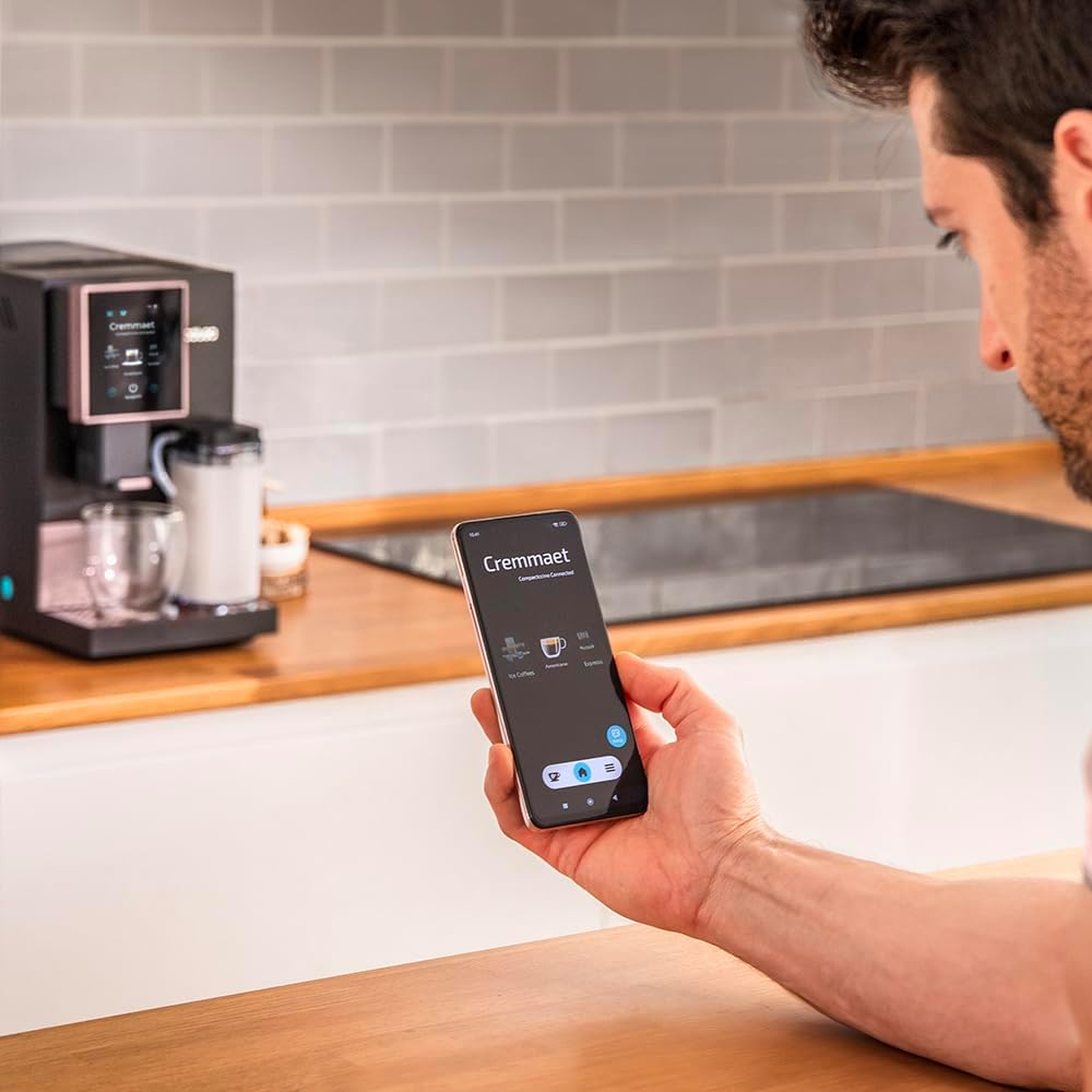 Cecotec Machine a Café Espresso Superautomatique Cremmaet Compactccino Connected Black Rose. 19 Bars, cran TFT, Wifi, Moulin Integré, Réservoir d'eau 1,1 L et de lait 400 ml, Nettoyage Automatique