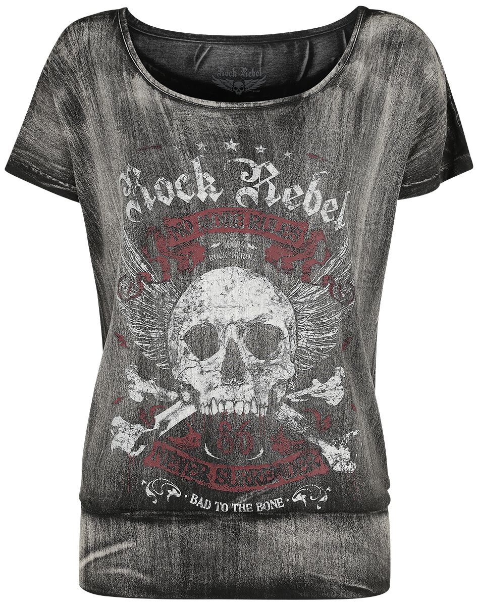 T-Shirt Gris Foncé Large Col & Imprimé | Rock Rebel by EMP T-Shirt Manches courtes