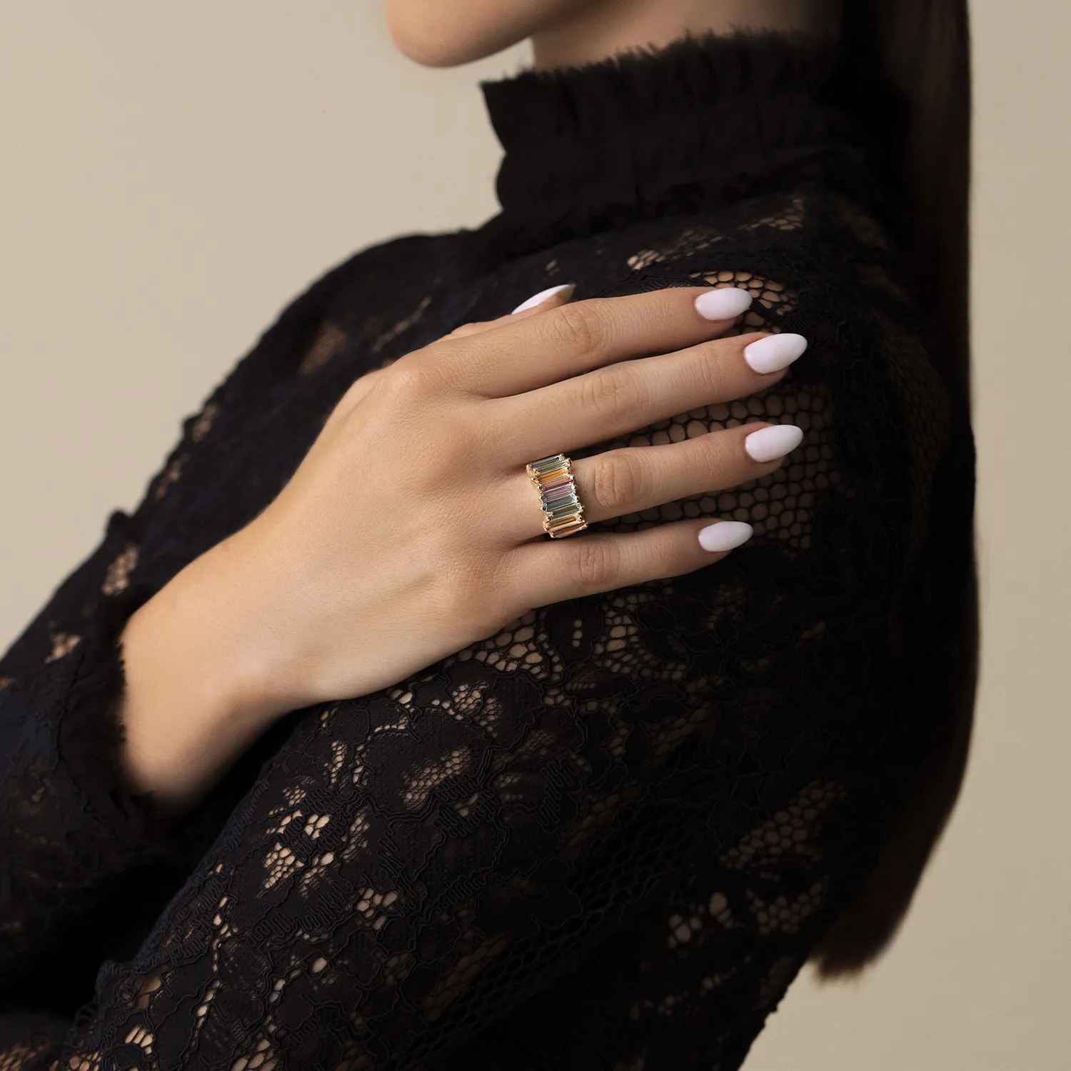 Suzanne Kalan Rainbow Baguette Ring 14 kt. Guld PR544-YGRBW