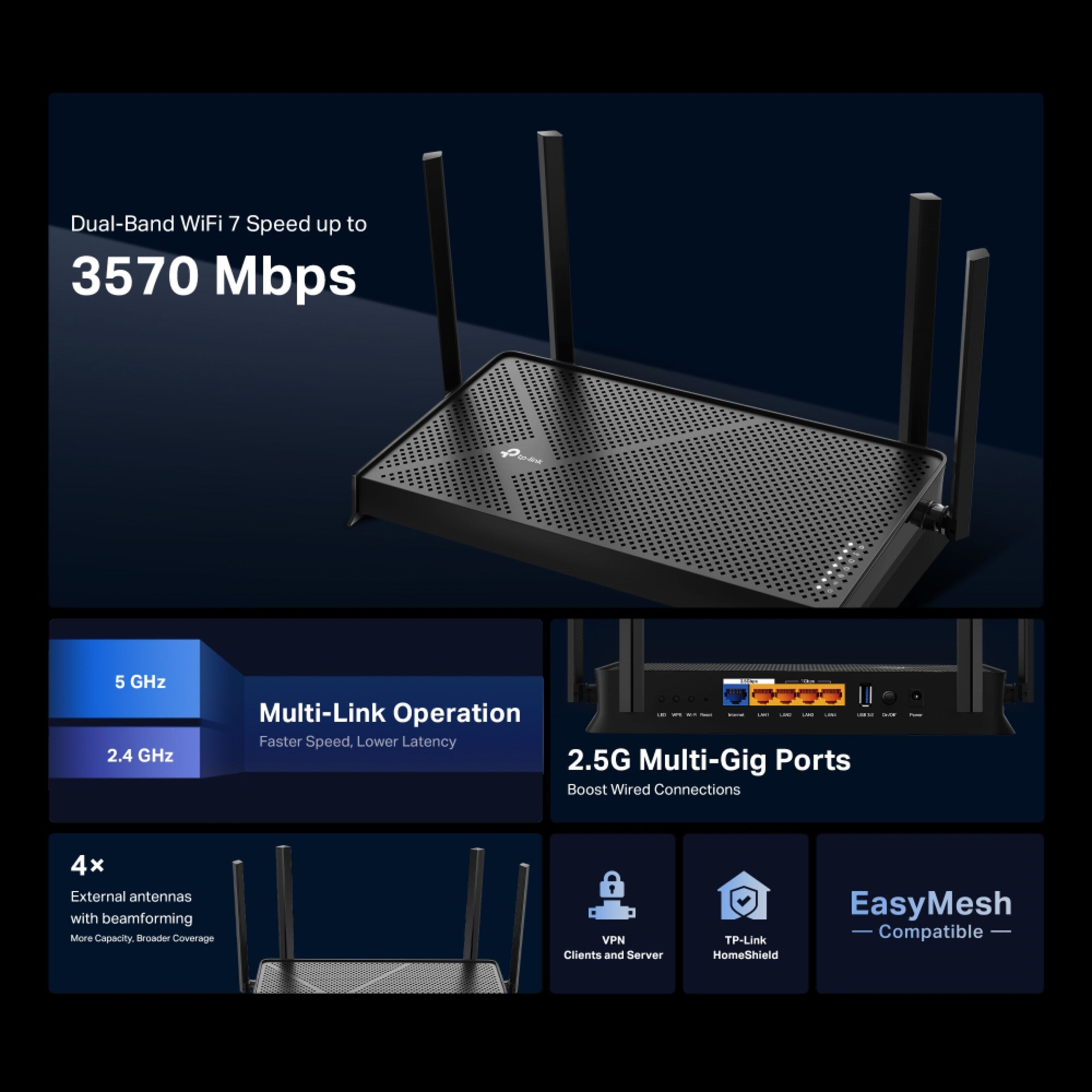 TP-link Archer BE230 Trådløs ruter med Wifi 7 BE3600