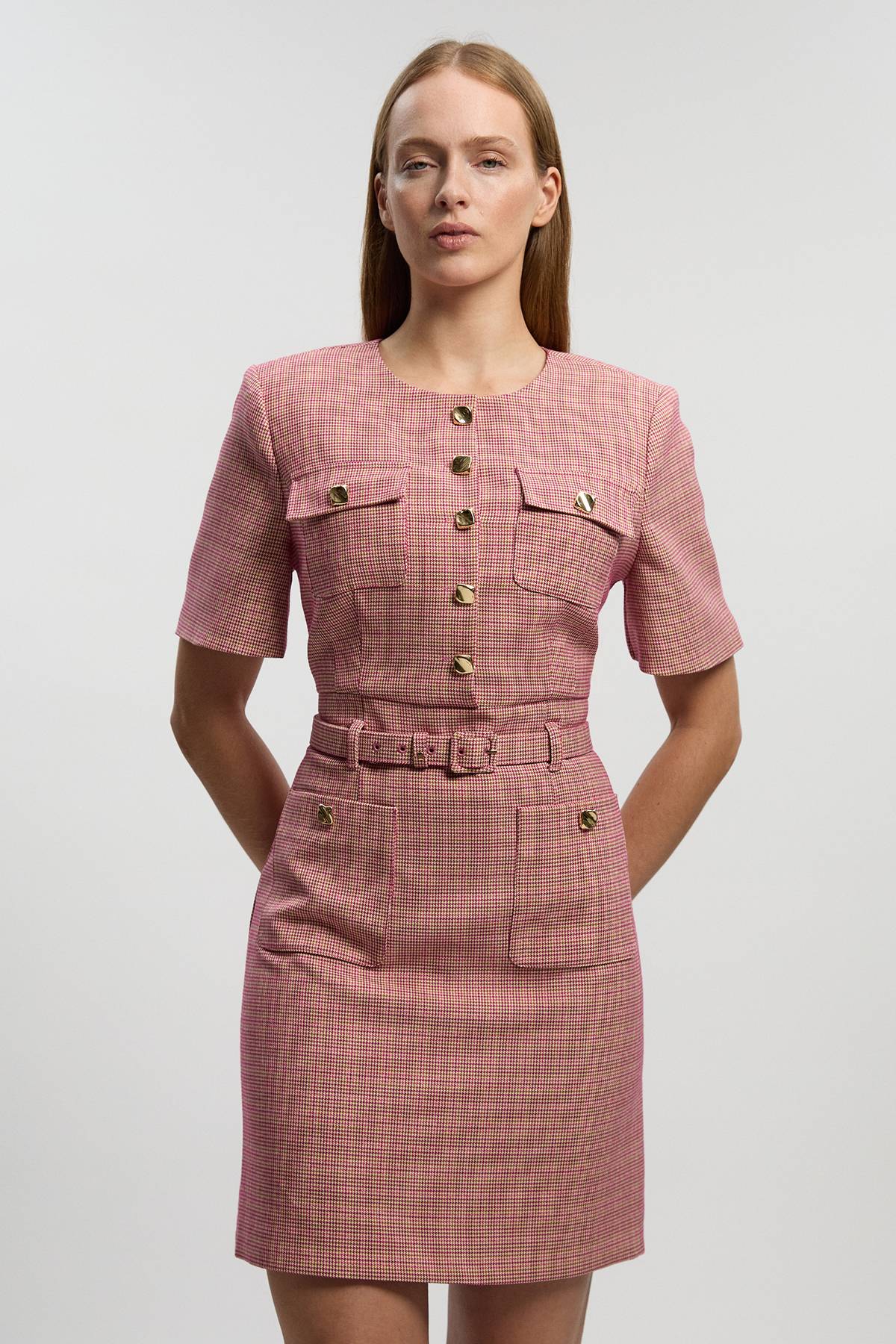 KarenMillen Robe Mini Cintrée À Carreaux Avec Ceinture