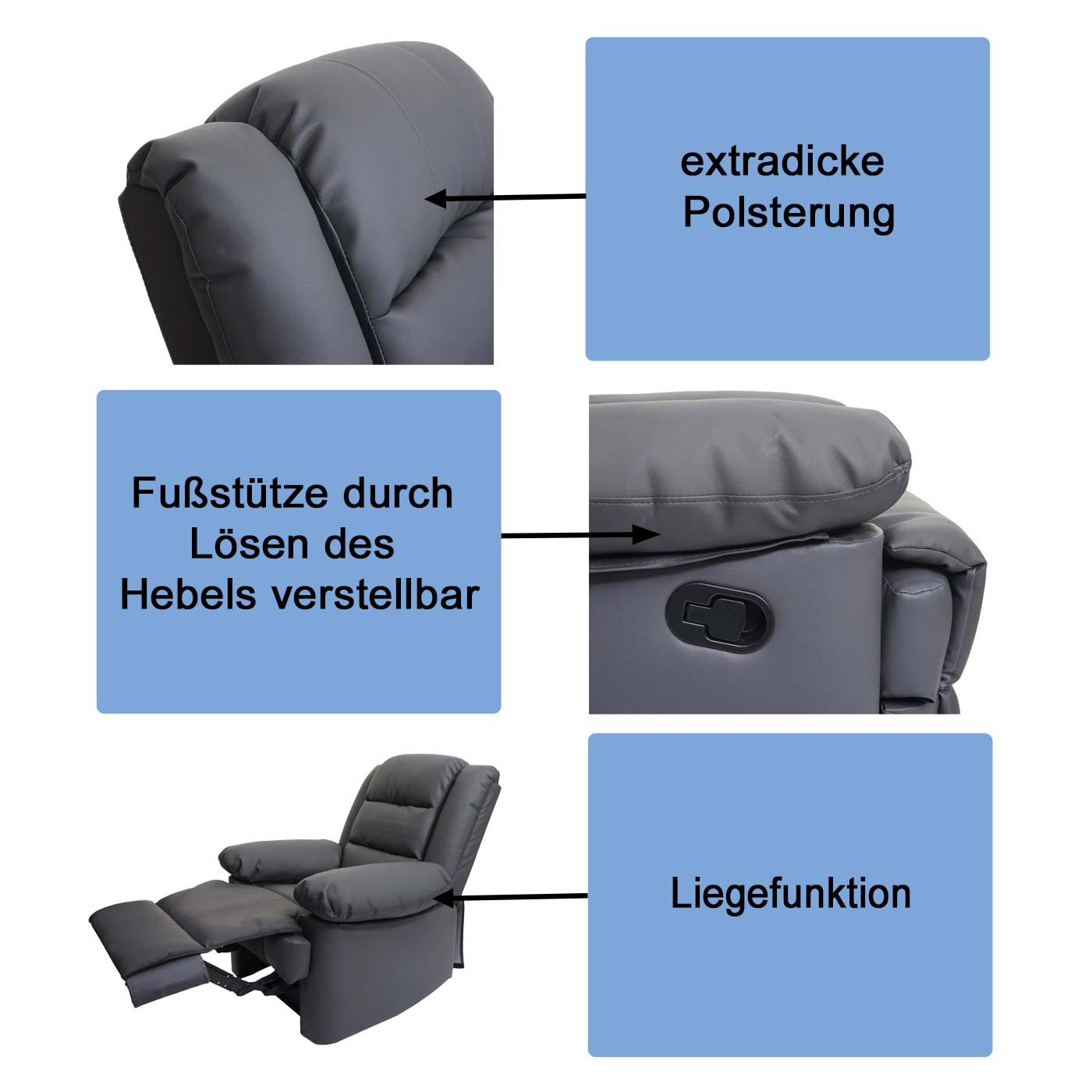 Fernsehsessel MCW-G15, Relaxsessel Liege Sessel, Leder + Kunstleder 101x87x100cm ~ creme