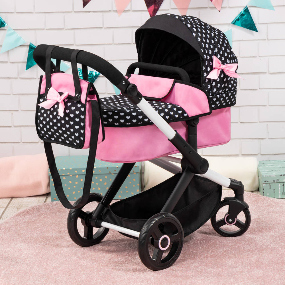 Poppenwagen XEO - zwart/roze