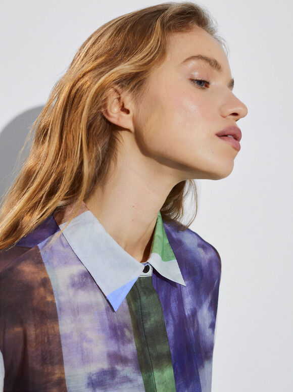 Vestido camisa estampado - Multicolorido