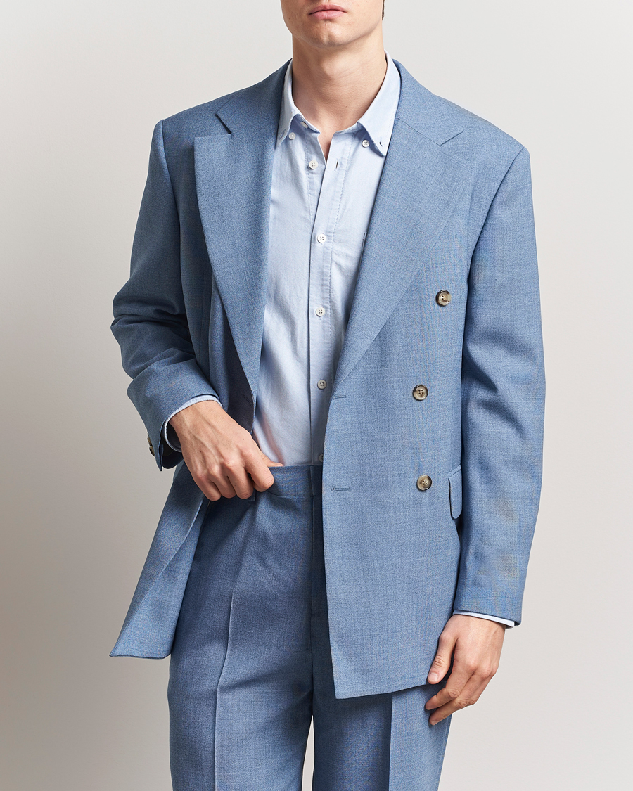 GANT Mouline Wool Double Breasted Suit Jacket Salty Sea
