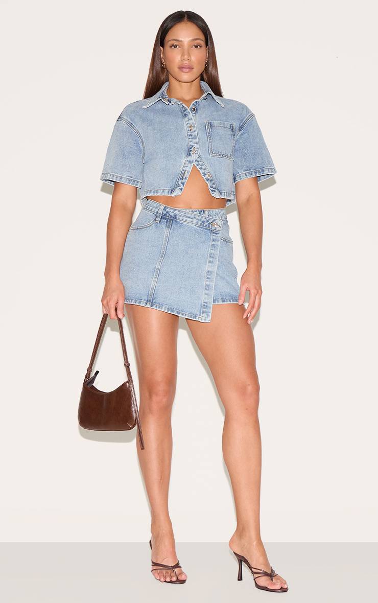 Délavage Vintage Mini Jupe En Jean Asymétrique Tall