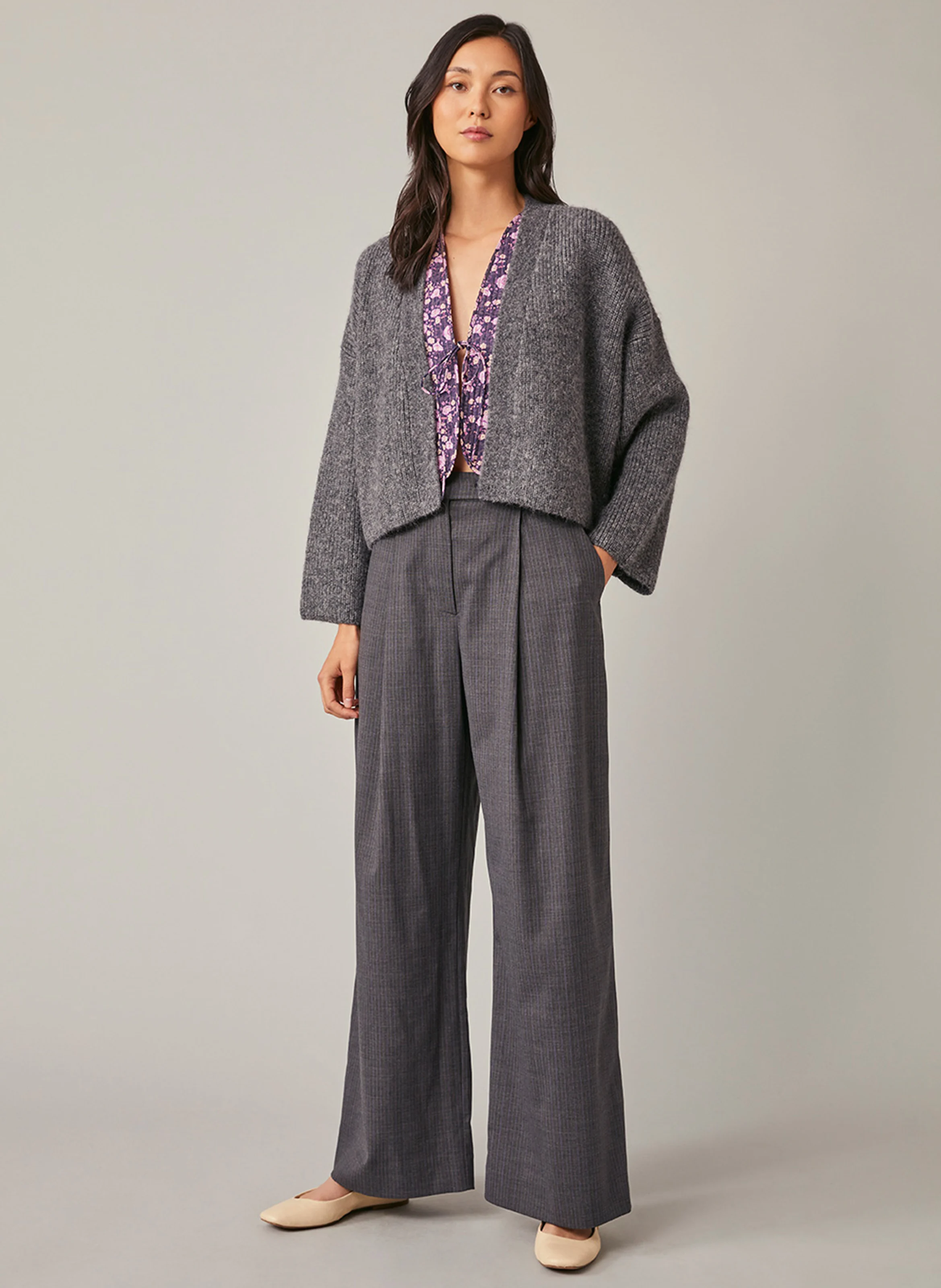ERICA - Gilet ample en laine mélangée| Gris