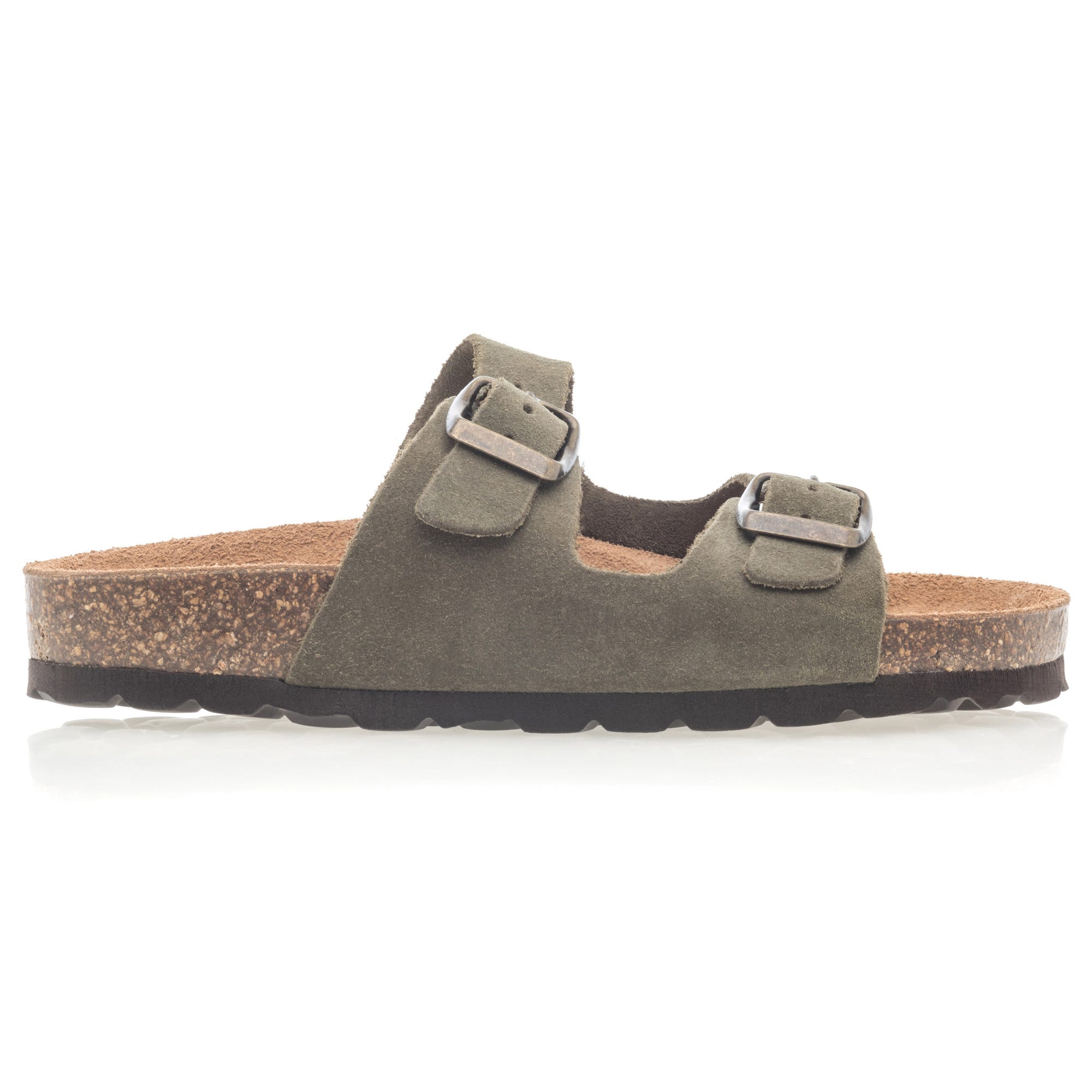 Mules semelle liège Garçon en cuir kaki