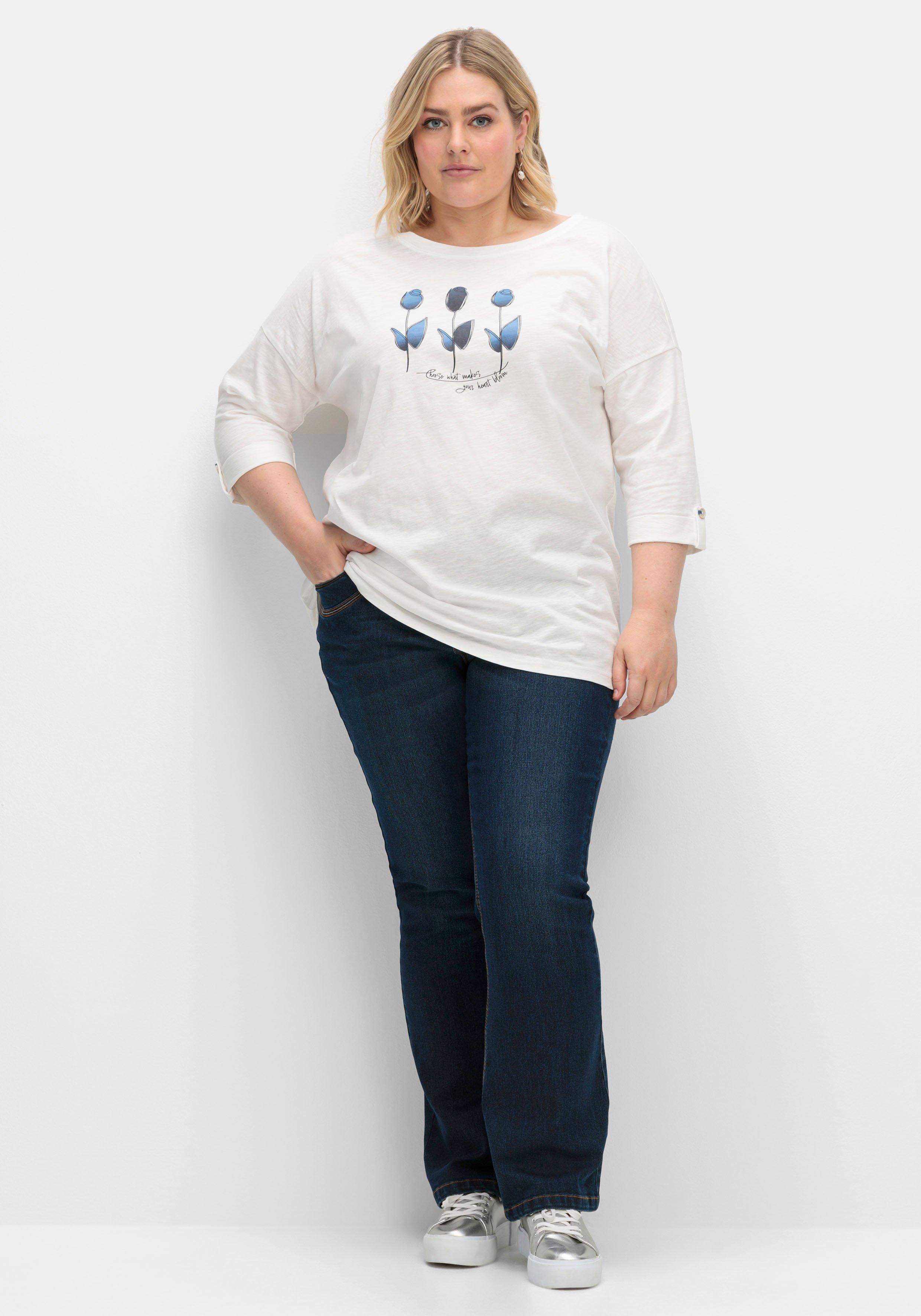 3/4-Arm-Shirt mit Blumen-Frontdruck