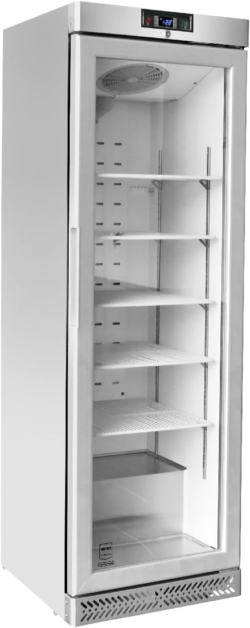 METRO Professional Gefrierschrank GSC240N, Edelstahl/Glas, 59.5 x 64 x 188.5 cm, 240 L, Luftkühlung, 550 W, mit Schloss, silber