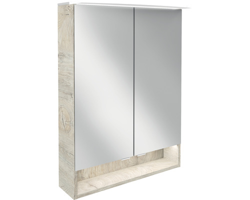 FACKELMANN spiegelkast 60 x 23,1 x 80,9 cm natuurlijk eiken 2-deurs LED