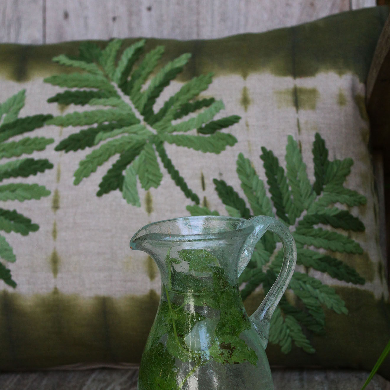 En Fil d'Indienne Housse de coussin Tropical lin mélangé fumé - 35x50 cm