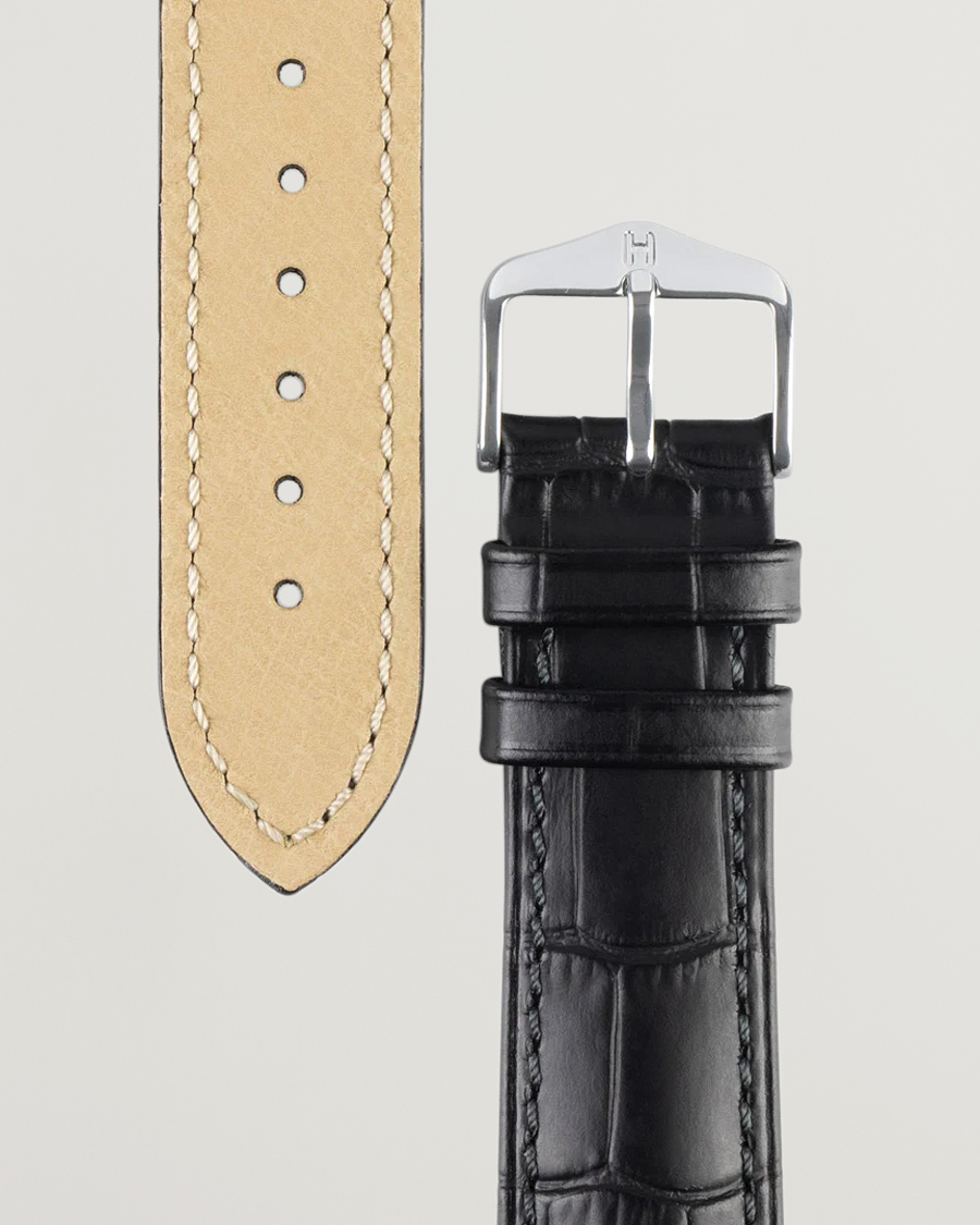 HIRSCH Duke Embossed Leather Watch Strap Black