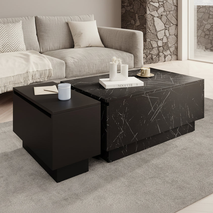 Micha - Salontafel met opbergruimte - Zwart marmerlook