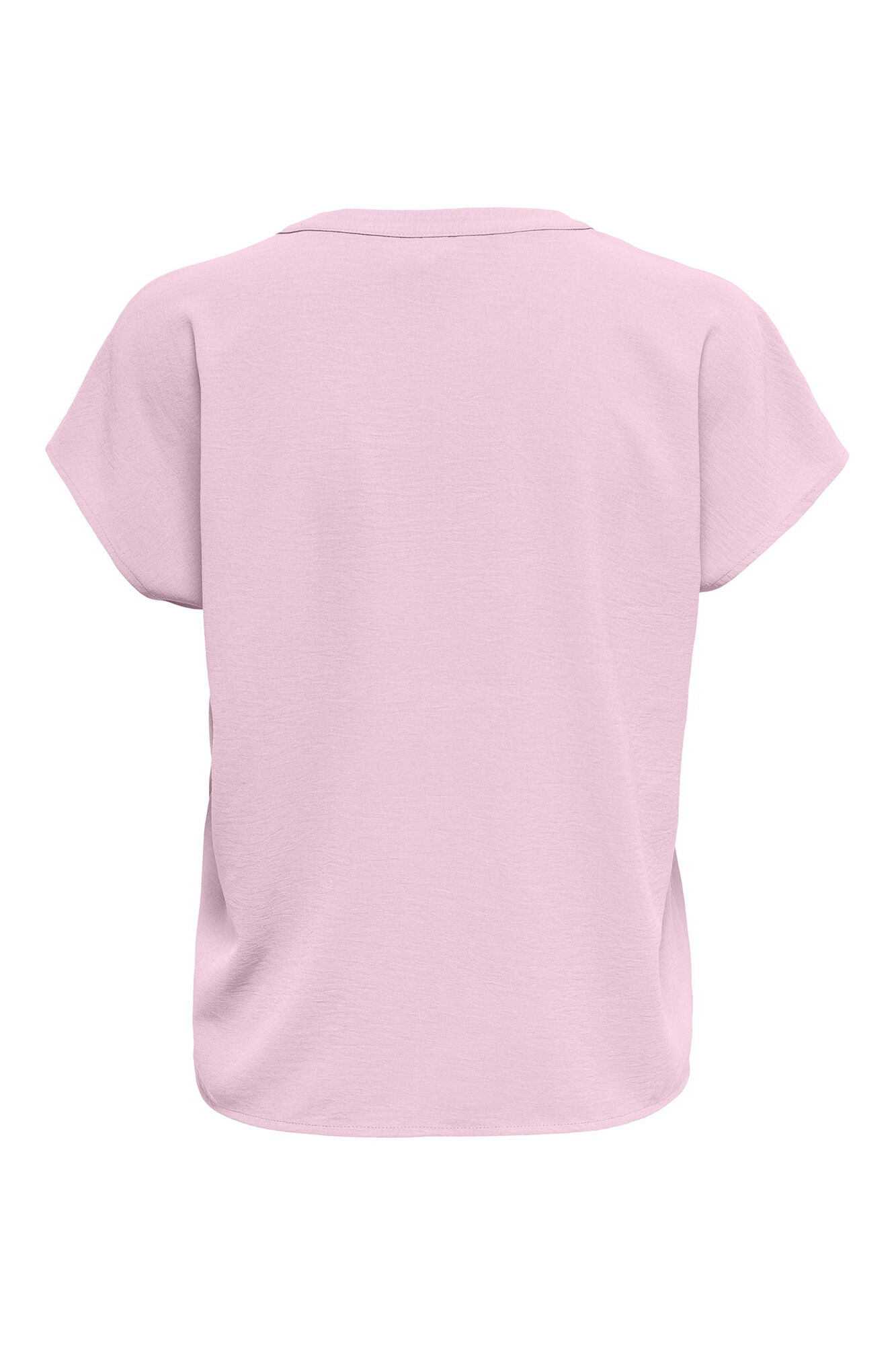 Blusa lisa com decote em V e mangas curtas.