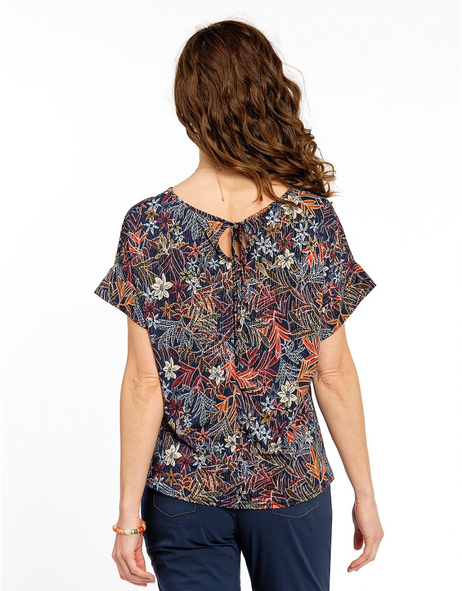 T- shirt floral fils doré