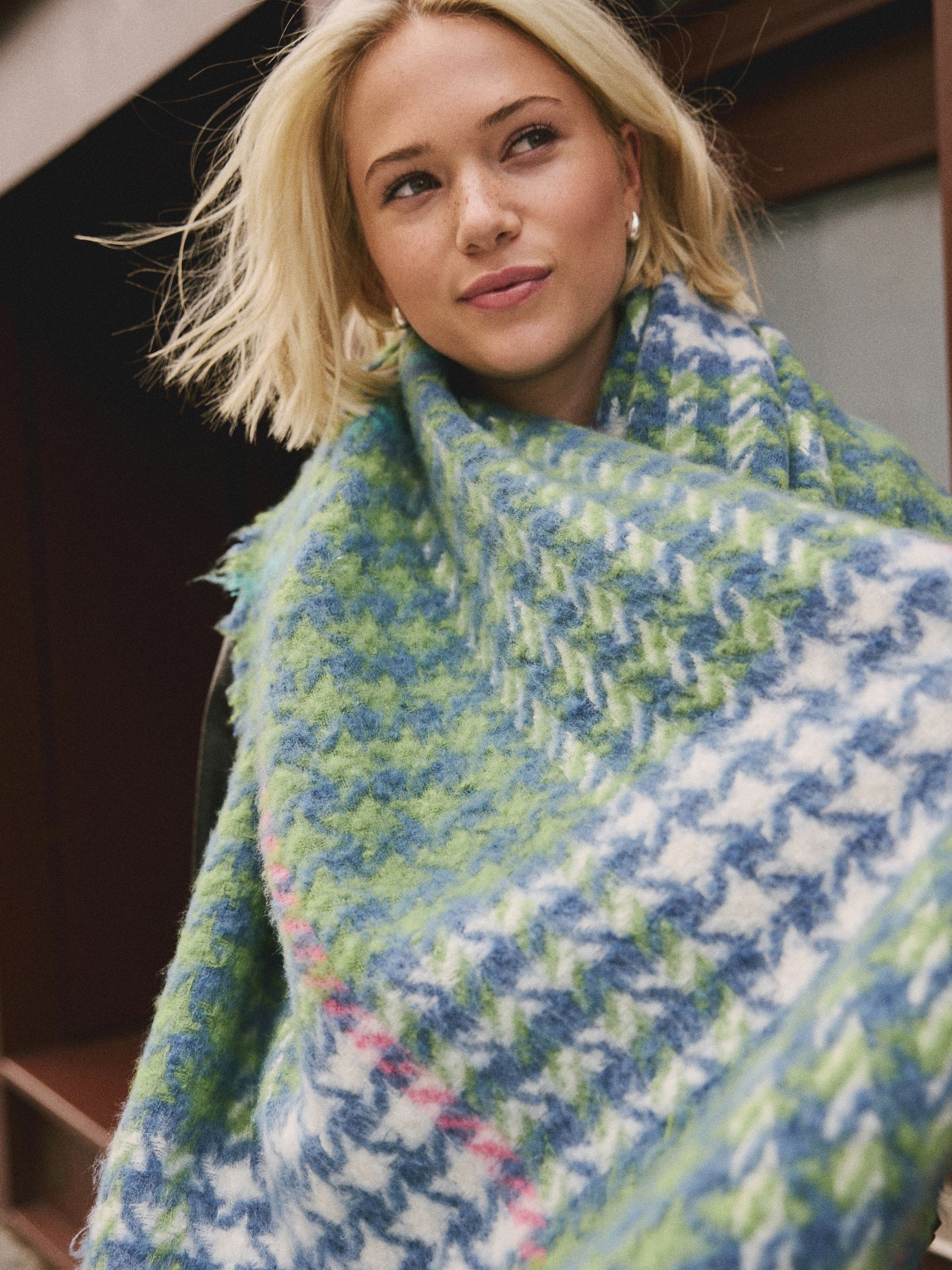 Blauw/groen pied-de-poule - Halfzware sjaal