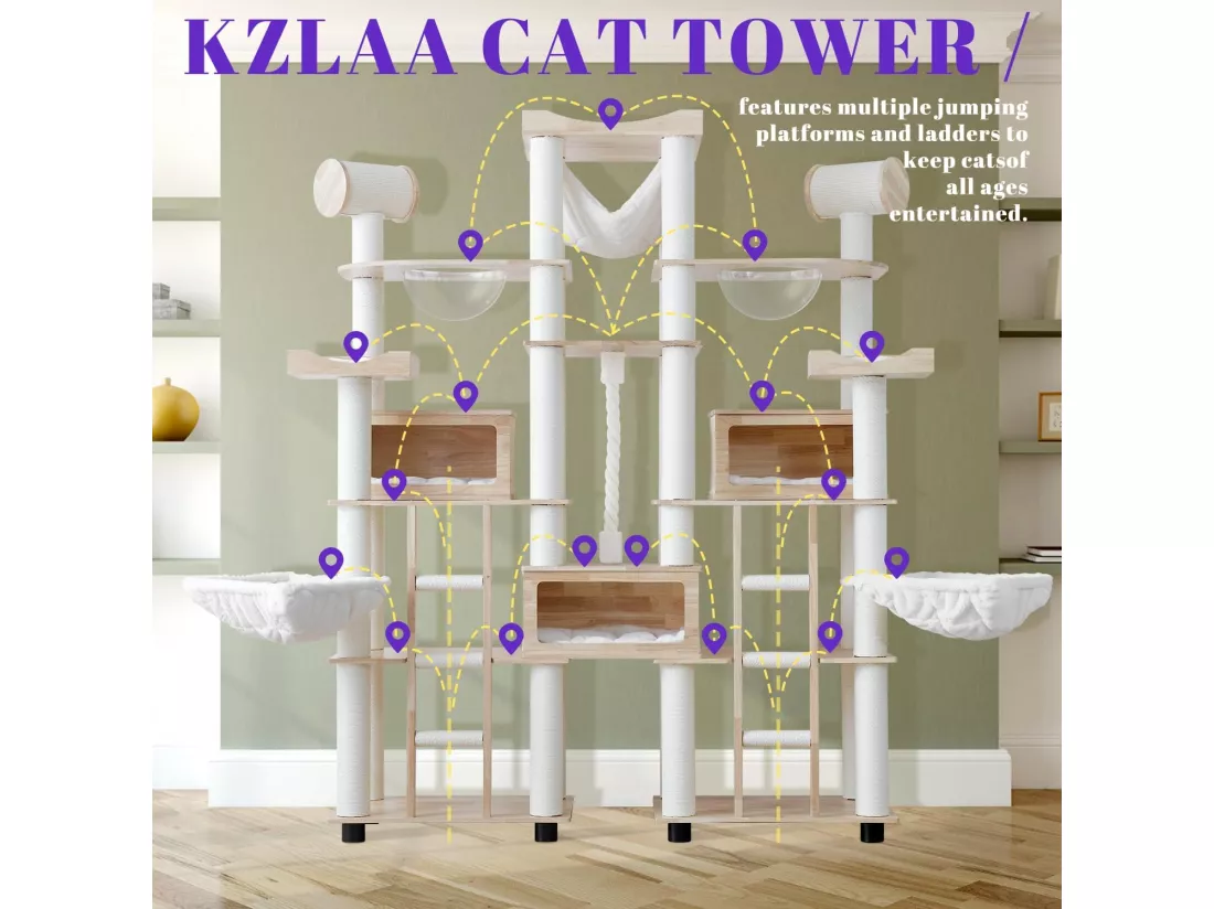 Arbre à chat, Cadre d'escalade pour chat en bois, 275cm×h238cm
