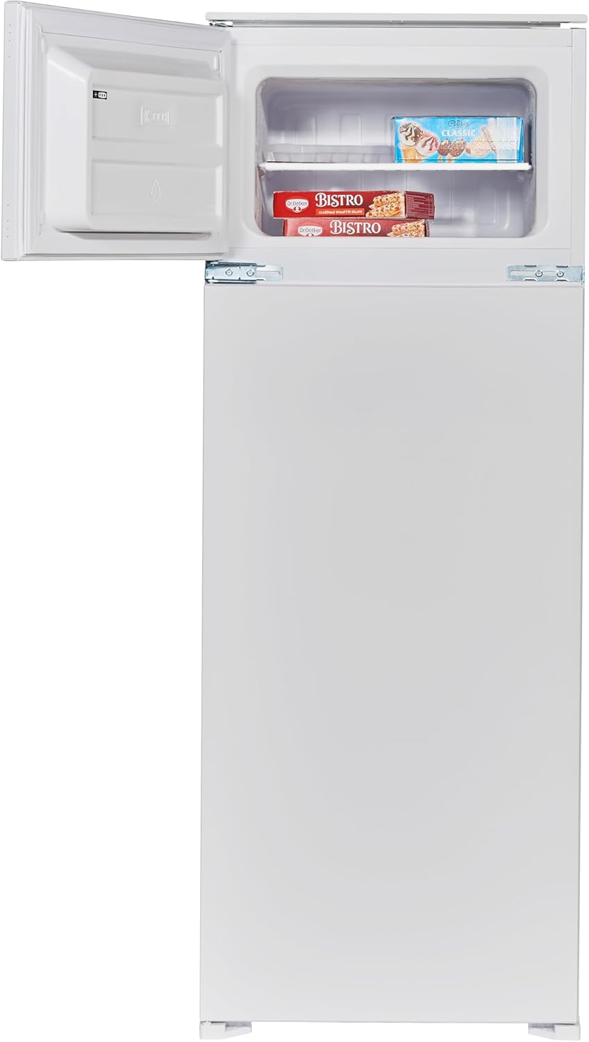 PKM Kühl-Gefrierkombination Einbau GK225.4EEBN | 205 Liter Nutzinhalt | 4 Sterne Gefrierfach | Wechselbarer Türanschlag | 144,5 x 56 cm Nische | Schlepptürtechnik | LED Beleuchtung | 39 dB | Weiß