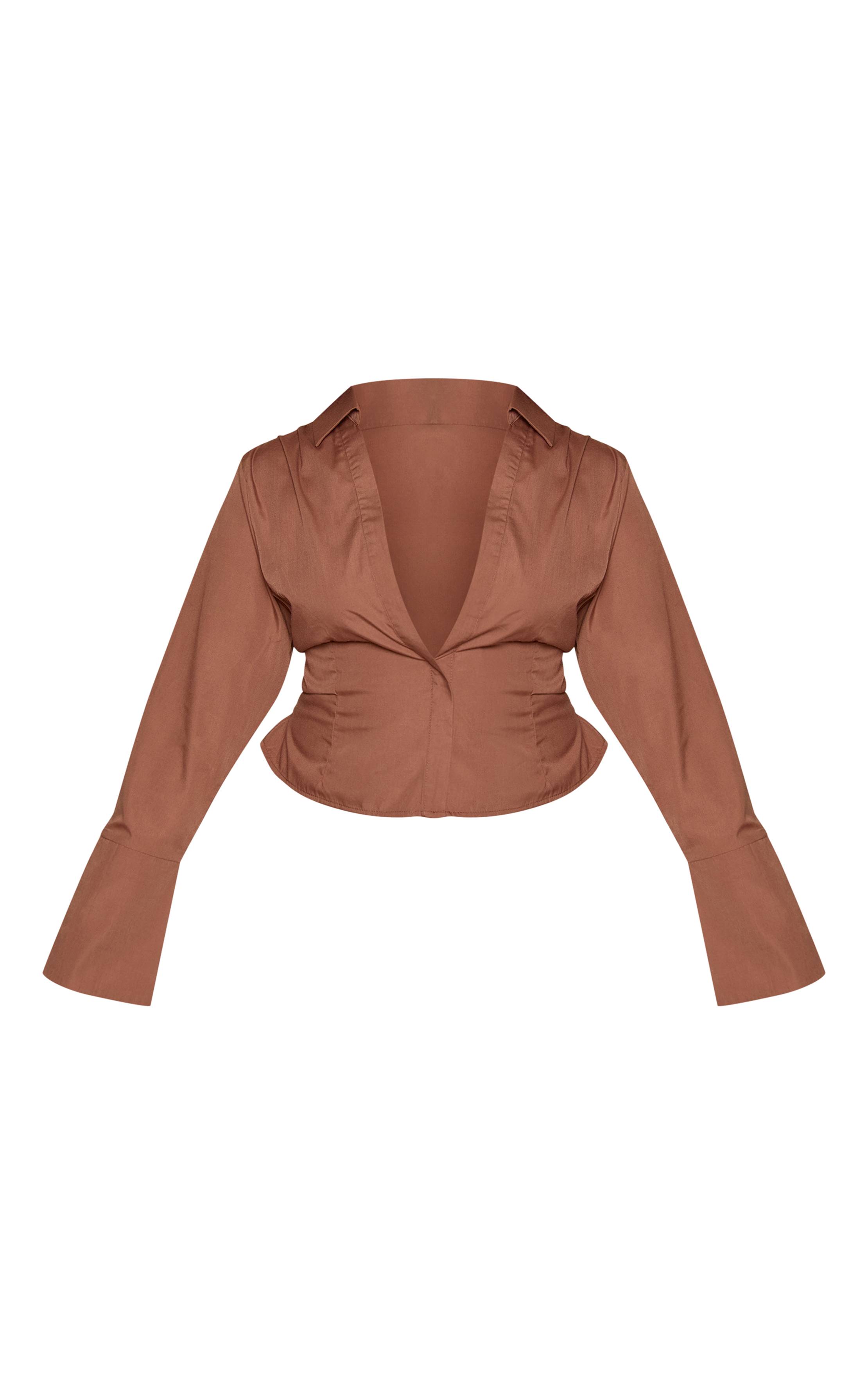 Chocolat Chemise Grande Taille À Taille Nouée Cintrée