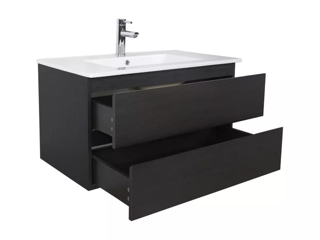 Meuble simple vasque décor chêne carbone 80cm + vasque