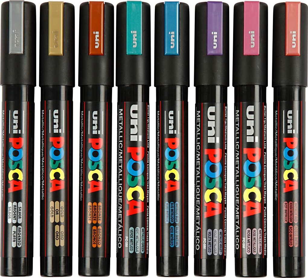 Posca Tusch - Nr. Pc-5M - Tykkelse 2,5 MM - Metallicfarver - 8 Stk