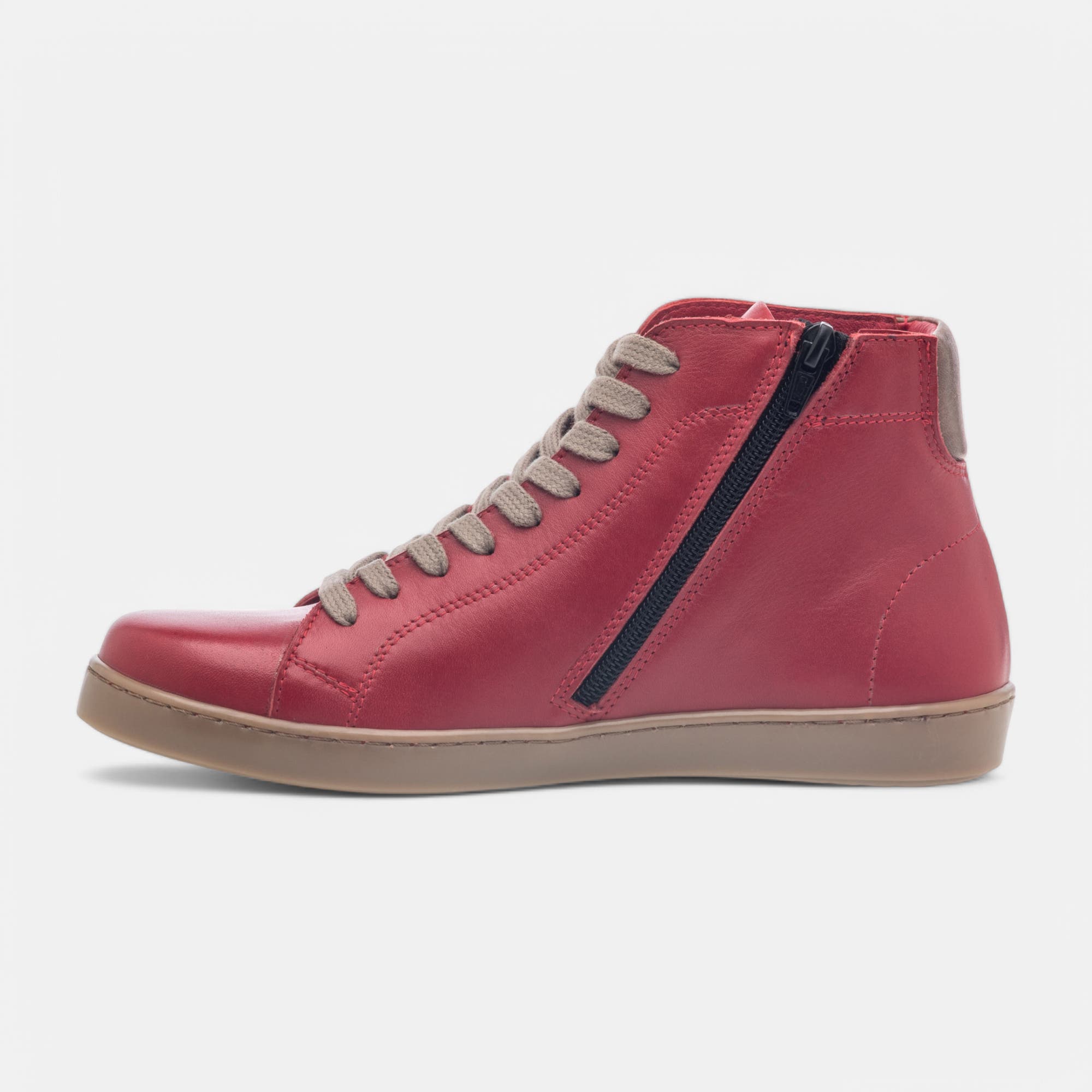 Bottines à lacets Femme en cuir rouge