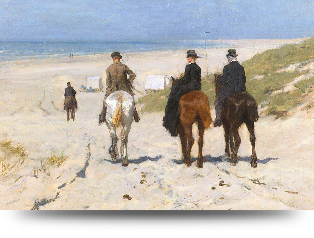 Canvas schilderij Morgenrit langs het strand 150 x 100 cm