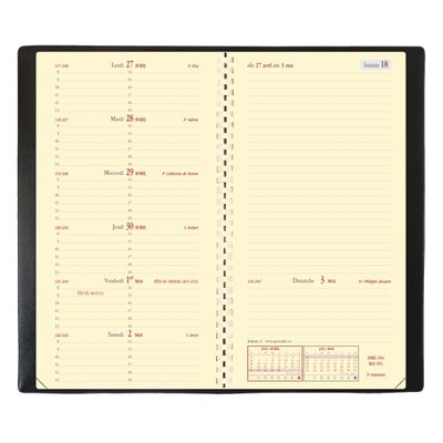 Agenda de poche spiralé Soho Italnote S - 1 semaine sur 2 pages - 8,8 x 17 cm - noir - Quo Vadis