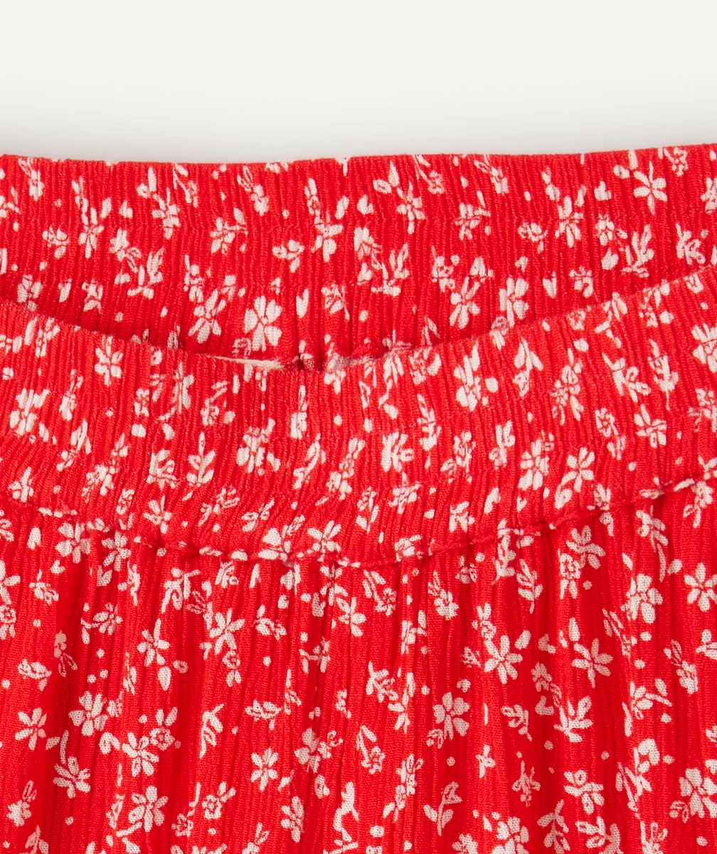 pantalon large fille en viscose responsable rouge imprimé à fleurs