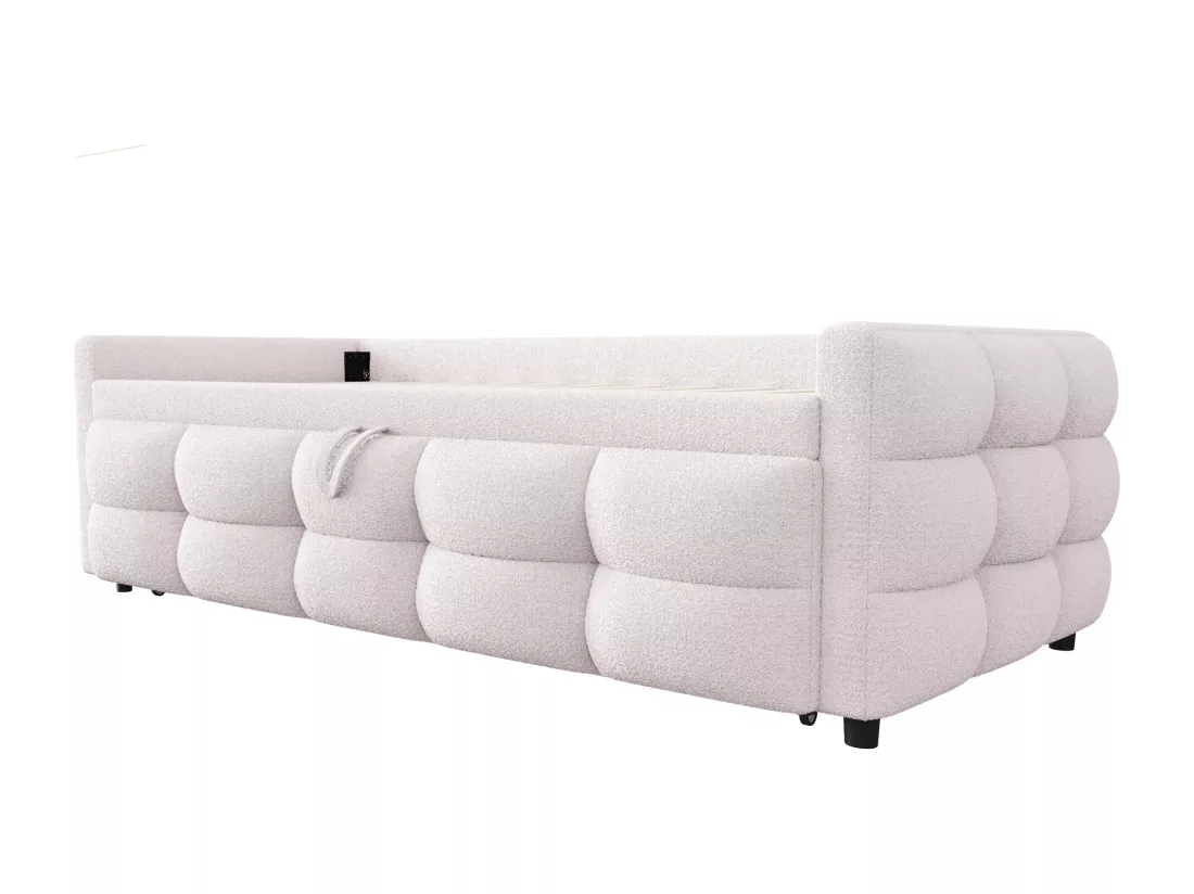 Lit gigogne 90/180x190 cm en velours - avec sommier à lattes - Beige