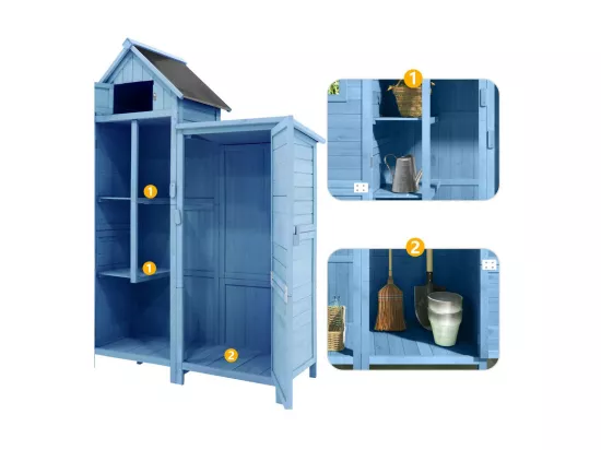 Abri de jardin en bois de sapin - remise à outils avec 2 étagères intégrées - H 173 cm - toit imperméable en PVC - Vert