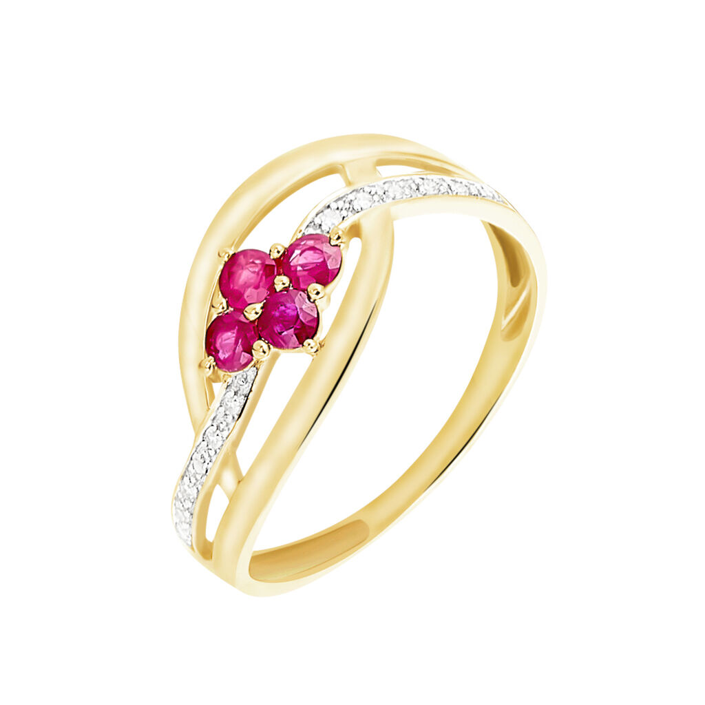 Bague Hoela Or Jaune Diamant Et Rubis