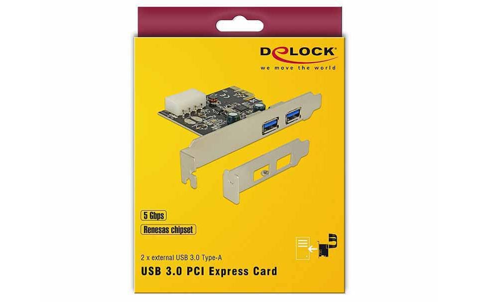 PCI-Express-Karte USB 3.0 Typ-A + LowProfilePCI-Express-Karte, 2x USB 3.0 (extern), inkl. Low-Profile-Blende