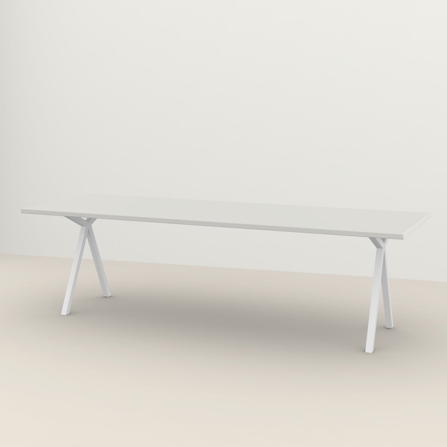 Studio HENK tafel Slim X-type Rechthoekig - wit frame, HPL Fenix bianco kos 180 x 90 | HPL Fenix Bianco Kos | Rechte Rand | Frame Wit