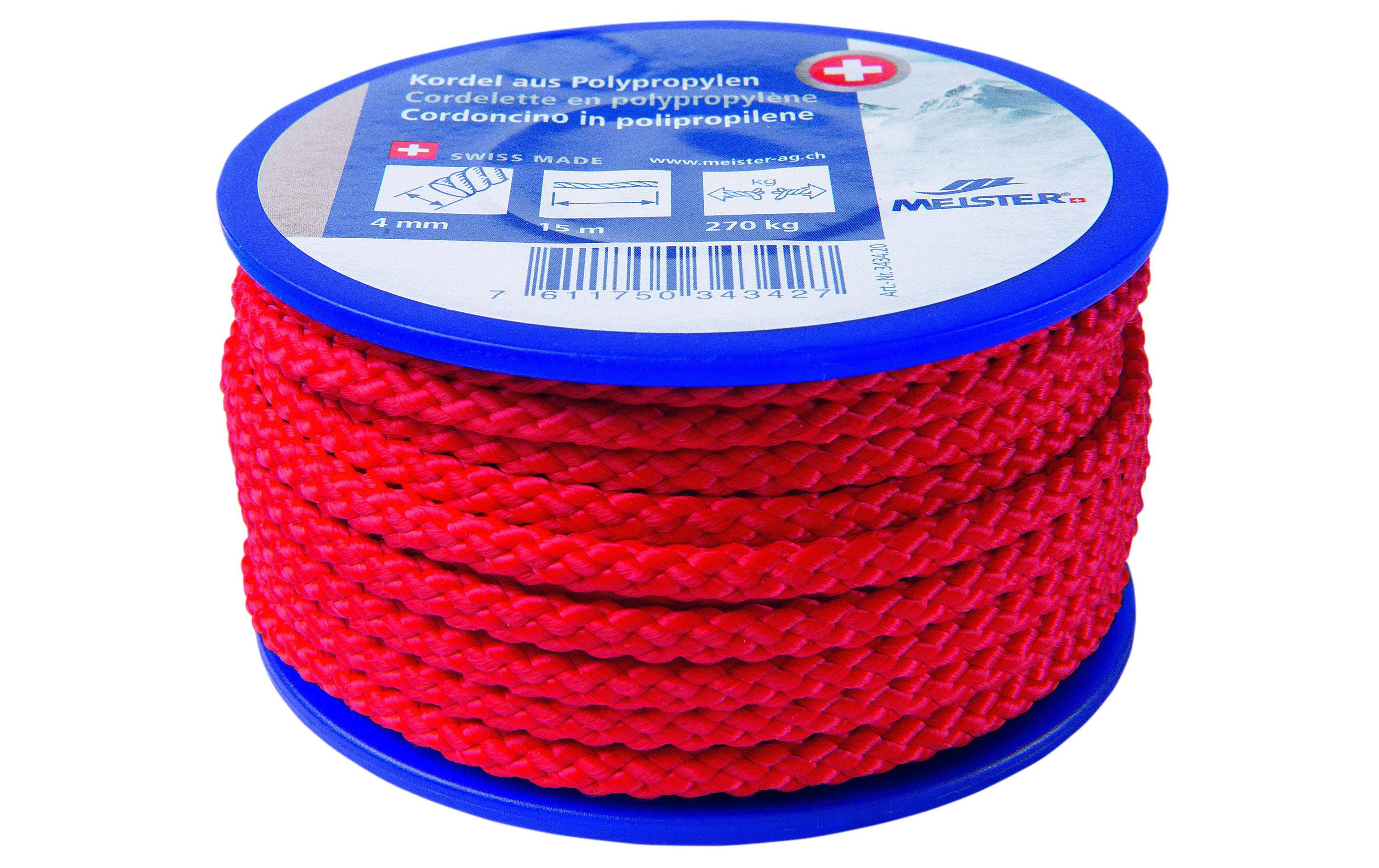 Kordel Ø 4 mm, 15 m, 270 kg, RotPolypropylensseil UNIVERSAL geflochten