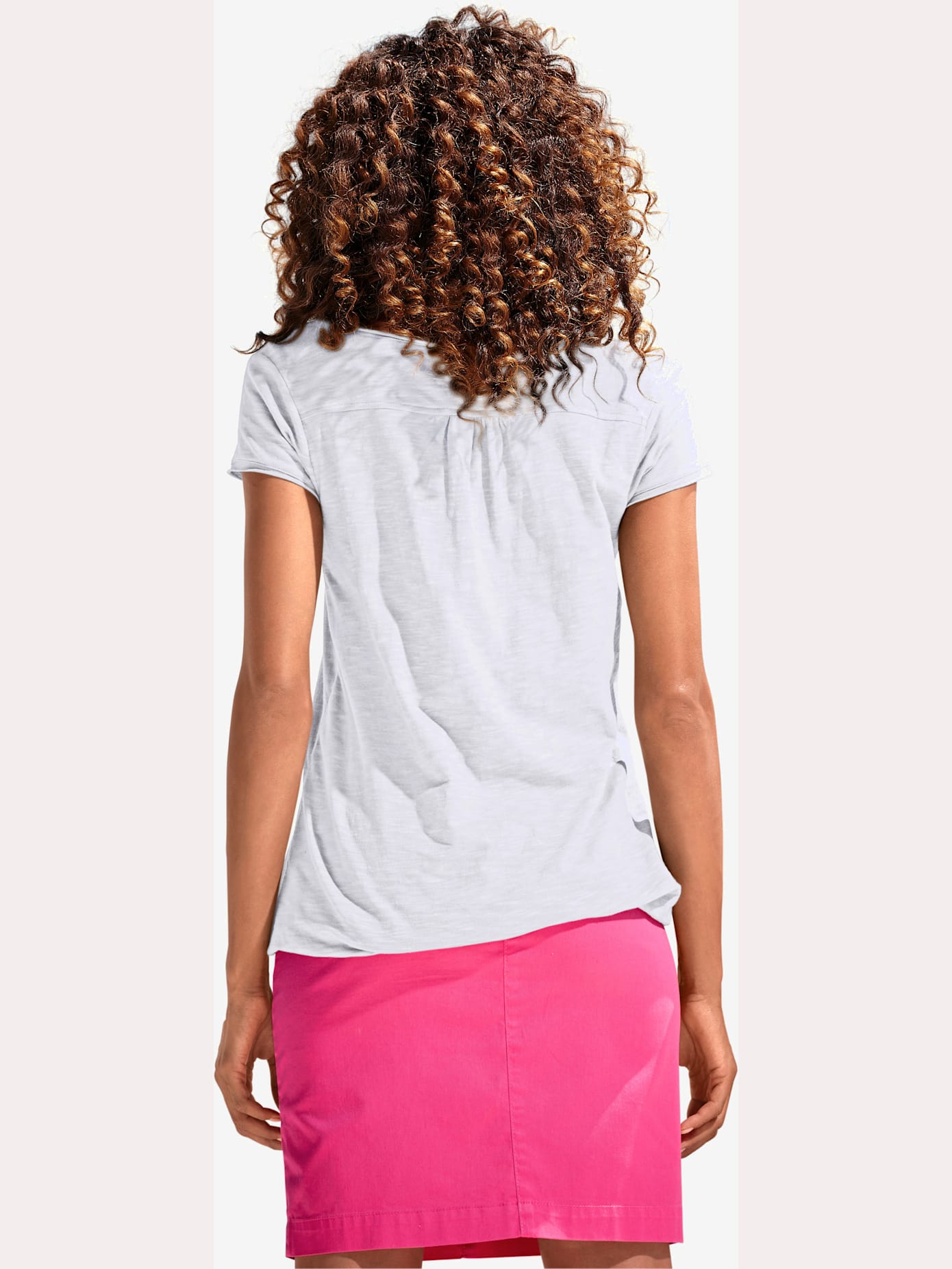 T-shirt à encolure ronde superbes détails en dentelle et boutons brillants