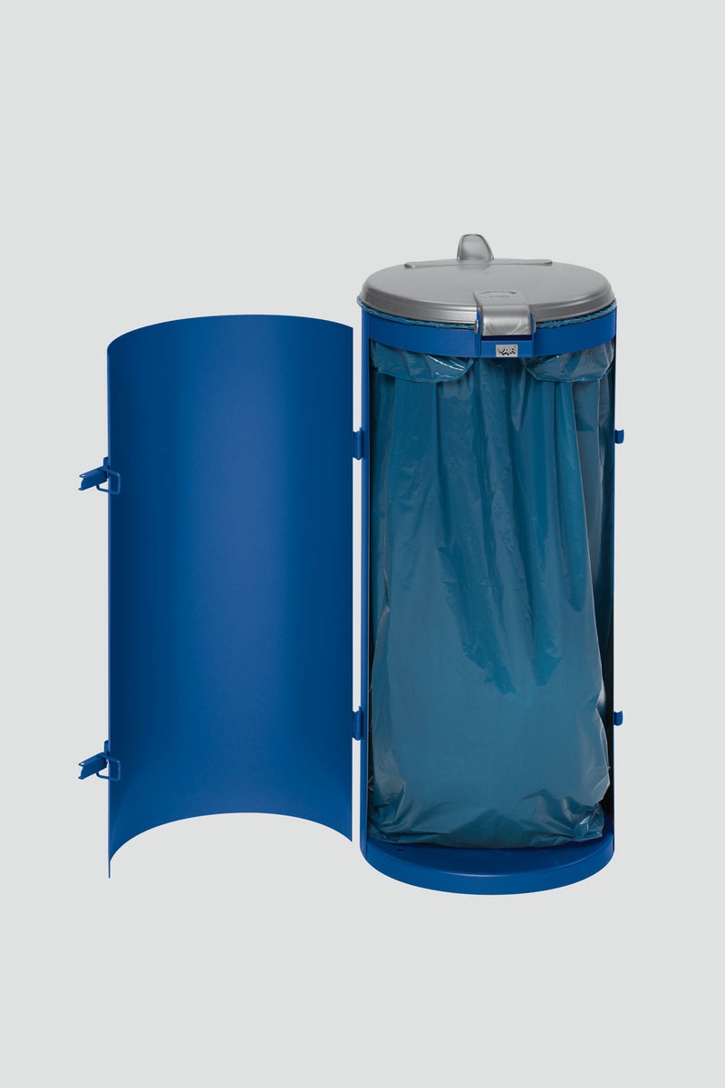 PROREGAL Compacte Afvalinzamelaar Junior met Deksel, Enkele Deur, 35 cm Vulopening, HxBxD 90 x 45 x 45 cm, Staal, Blauw