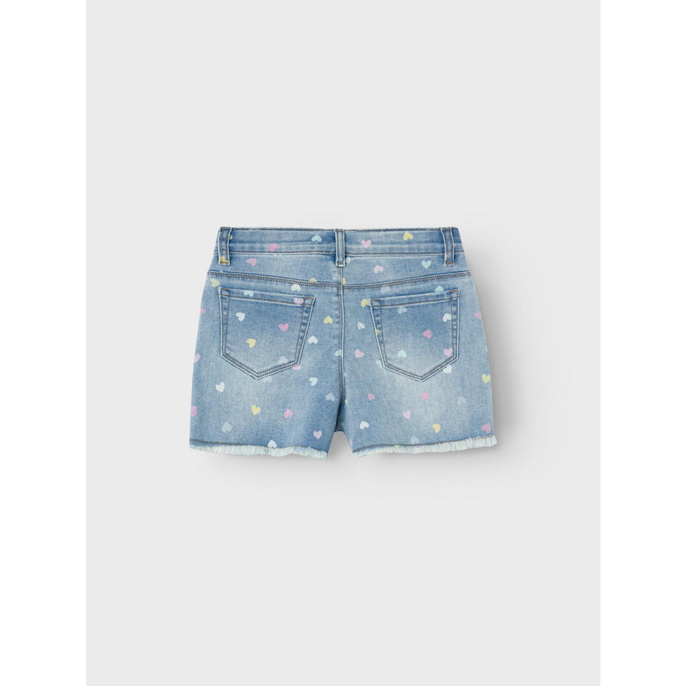 Køb Name It Medium Blue Denim Rose High Waist Mom Denim Shorts Noos