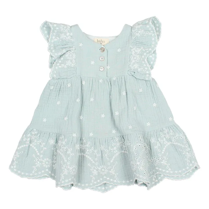 Búho Robe Brodée Mousseline Bébé | Bleu Vert