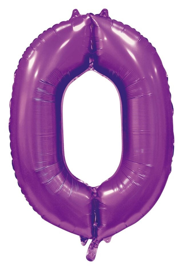 Paarse Cijfer Ballon 0 Jaar Glans 86cm