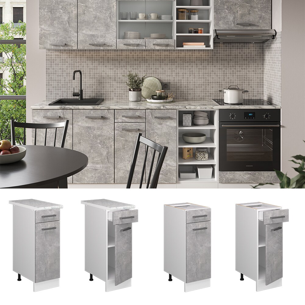 Vicco Apothekerunterschrank Küchenschrank Küchenzeile R-Line 30 cm Weiß Beton Arbeitsplatte