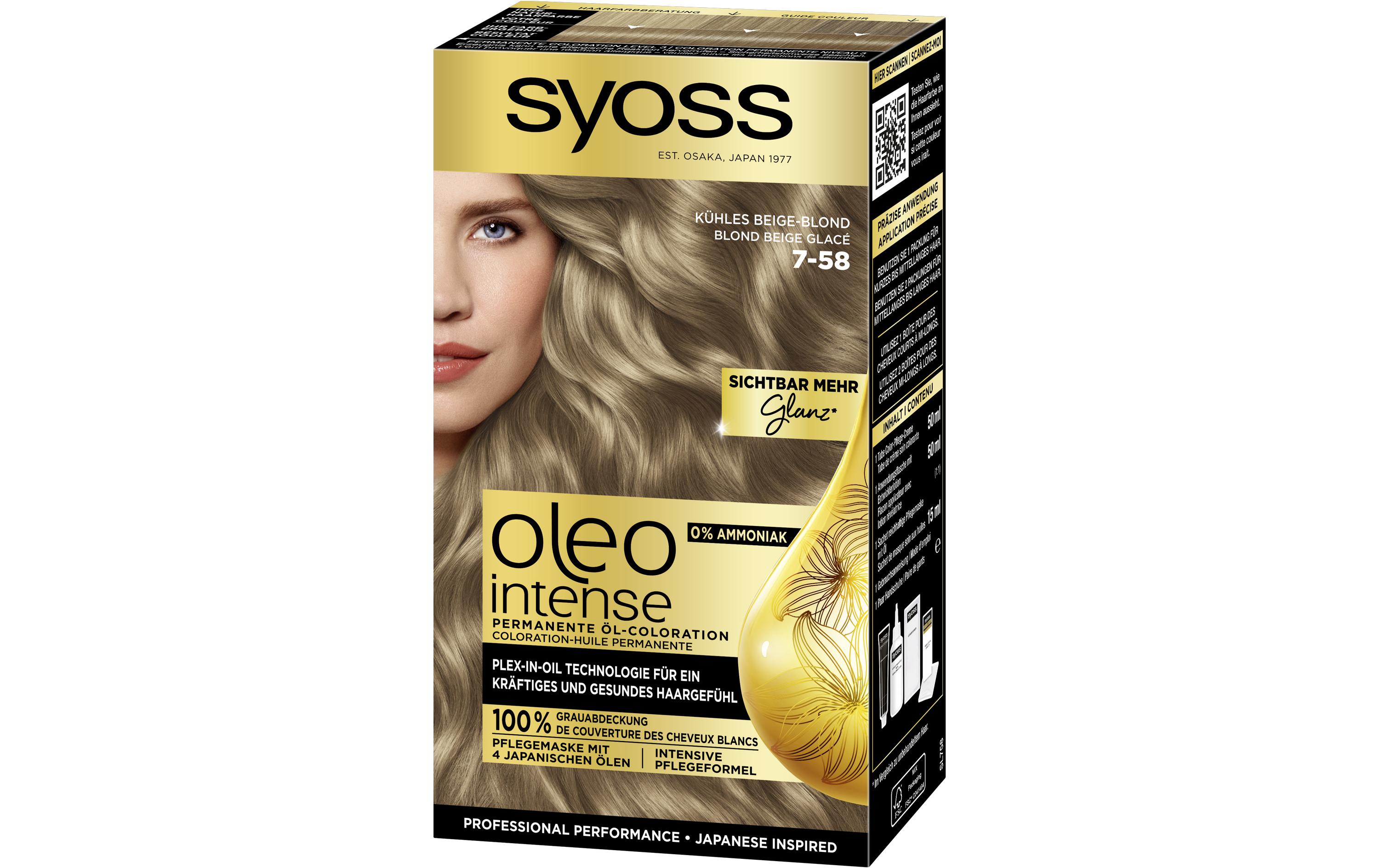 Haarcoloration Oleo Intense 7-58 Kühles Beige BlondDauerhafte Haarfarbe mit pflegendem Öl, Coloration ohne Ammoniak
