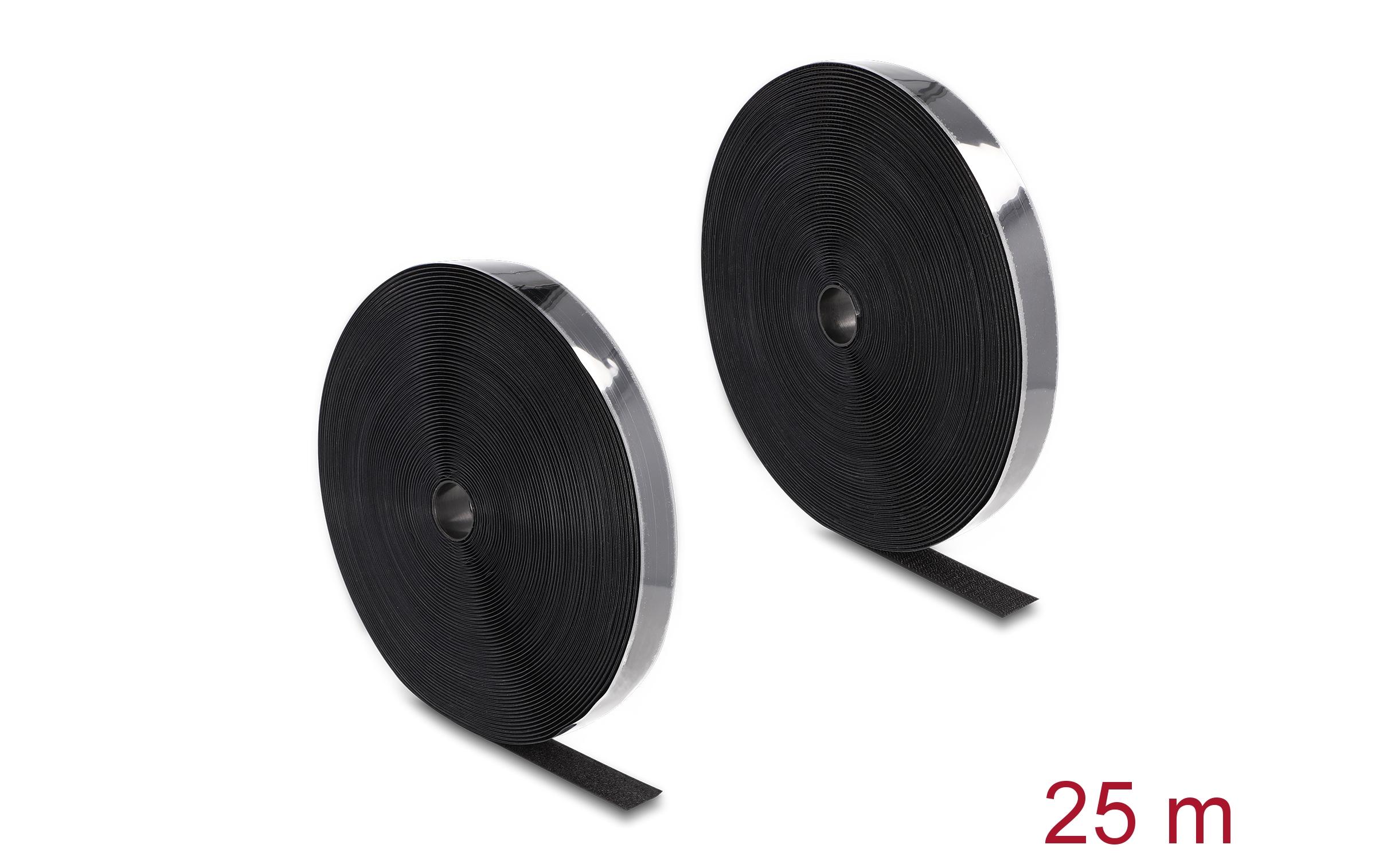 Klettband 25m x 25mm Strapazierfähig SchwarzDelock Strapazierfähiges Klettband selbstklebend mit Haft- und Flauschband L 25 m x B 25 mm schwarz