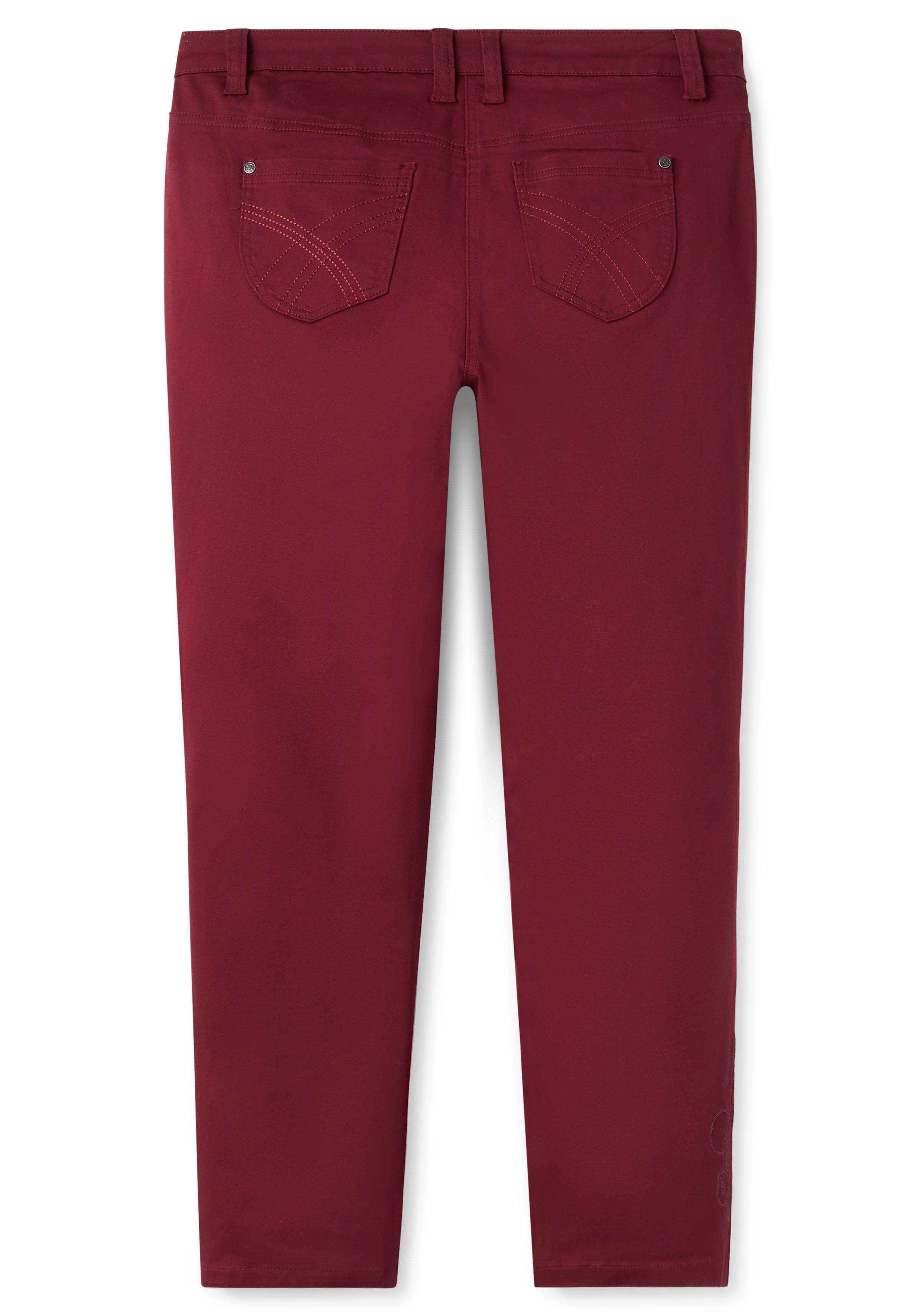 Gerade Twillhose mit dezenter Blumenstickerei