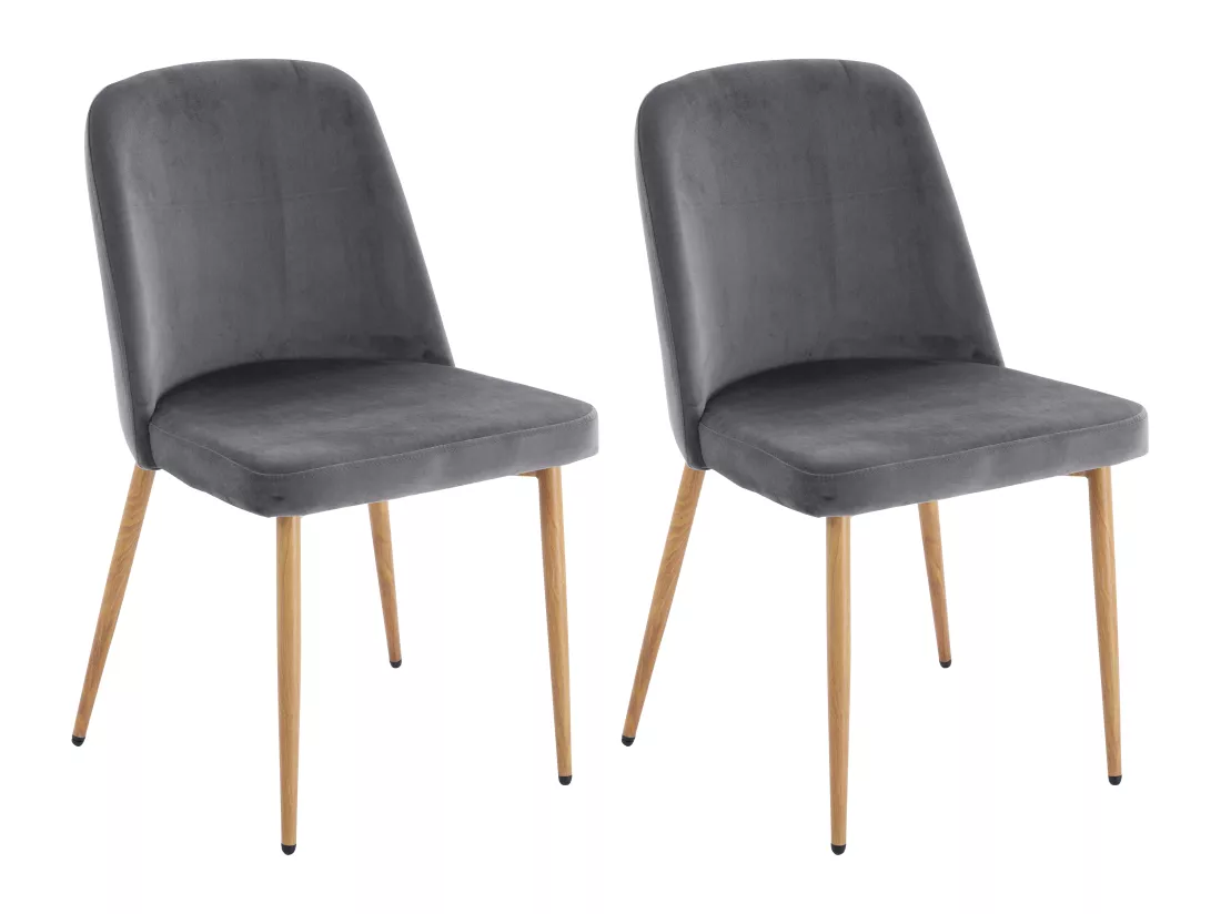 Lot de 2 chaises en velours et métal effet bois - Gris - MINAGRI